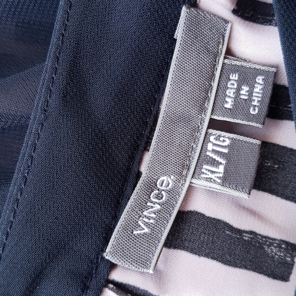 Vince Chiffon-Overlay A-Line Dress Navy sz XL Girl's Coastal Casual - Picture 6 of 9